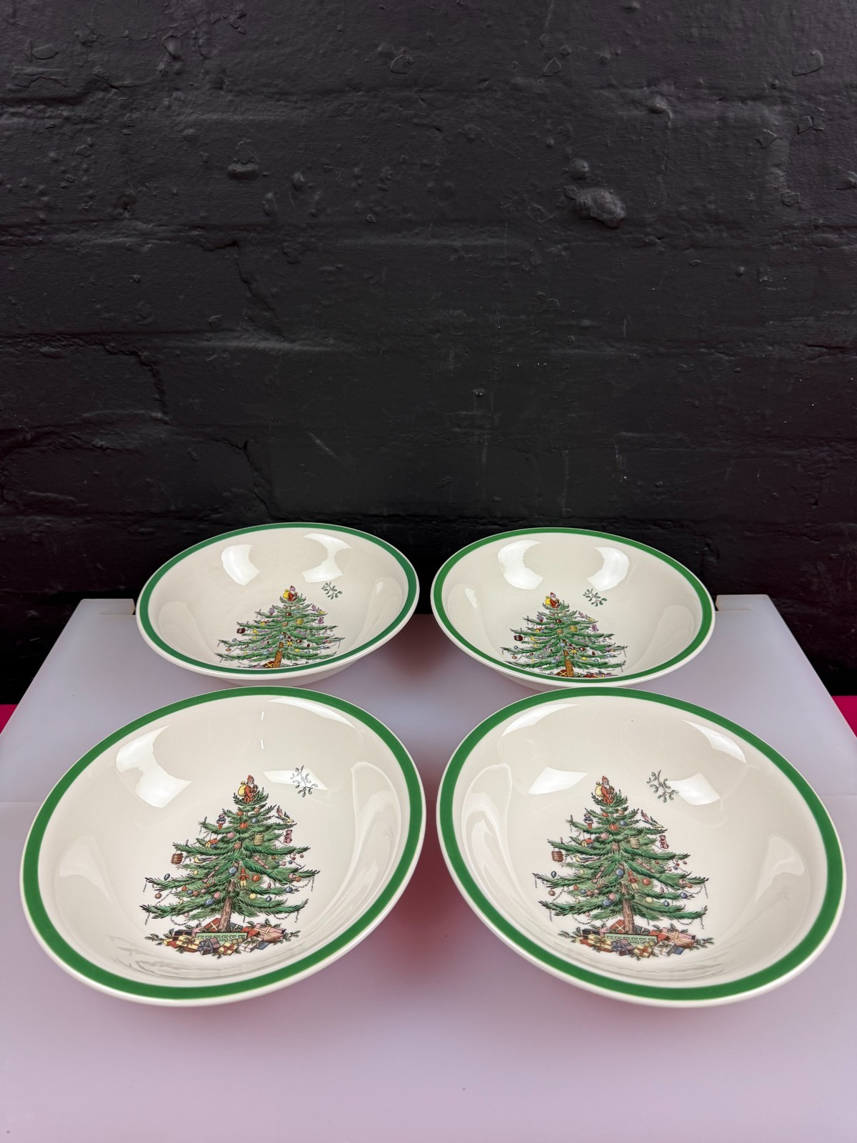 Spode Christmas Tree Cereal / Soup Bowls 20.5 cm Wide x 5 cm High Set of 4