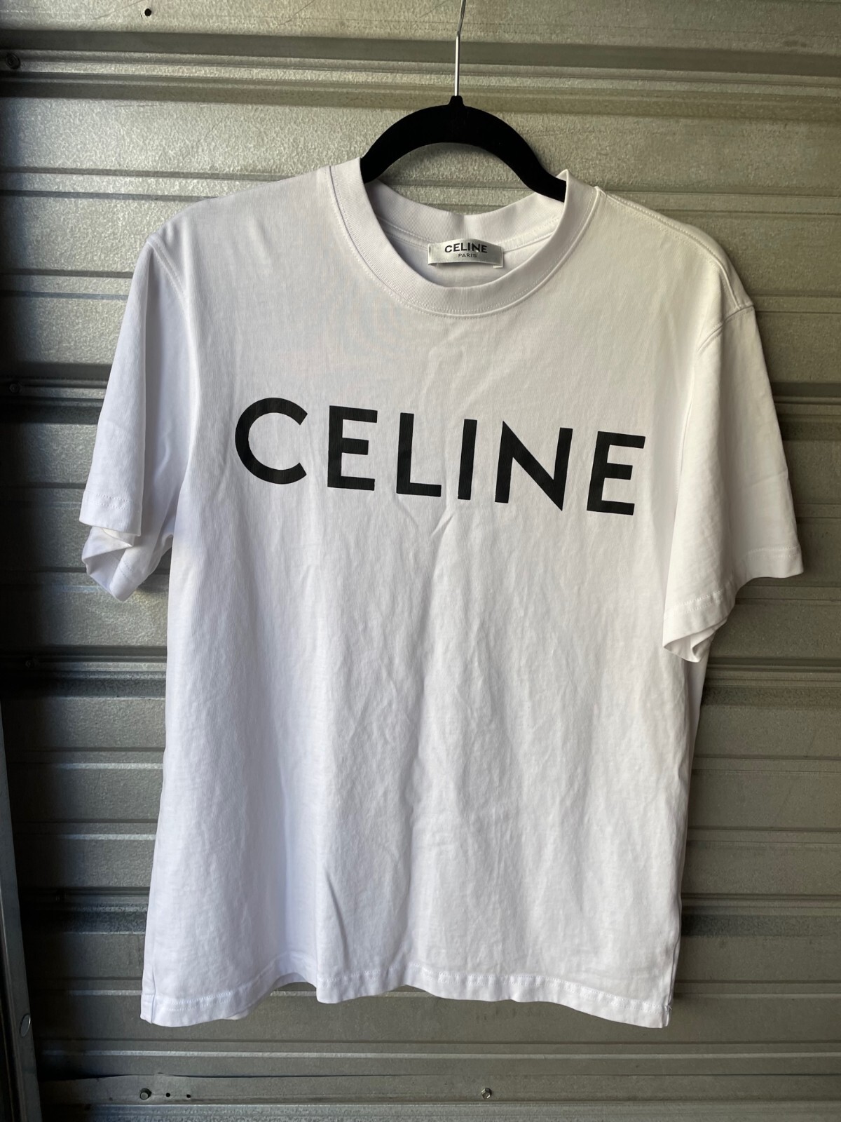 CELINE Paris Oversized White Cotton T-Shirt Big Logo Unisex CELINE Paris Oversized White Cotton T-Shirt Big Logo Unisex