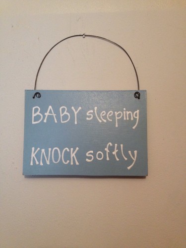 Baby Sleeping Knock Softly Handmade Blue, Nursery Sign, Baby Shower Gift