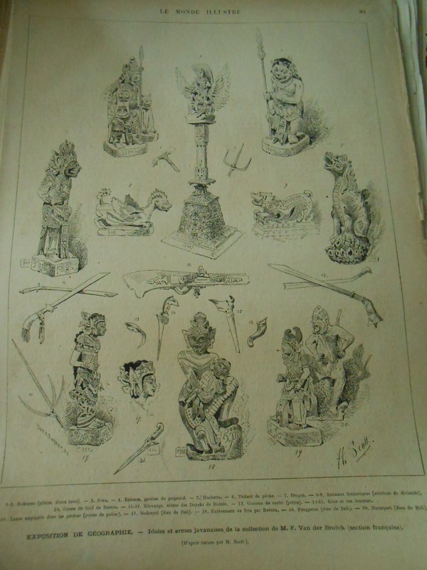 Gravure 1875 - Expo De GÃ©Ograpgie Idoles Et Armes Javanaises Collection