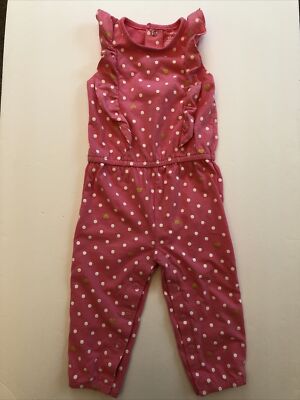 Carters Girls (12M) 1-pc Sleeveless Coverall Pink W/White Polka Dots NWOT