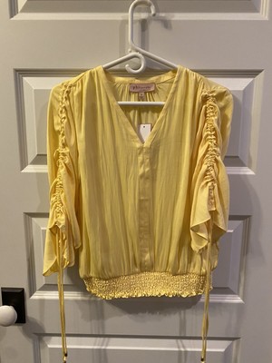Philosophy Womens Blouse Top Yellow Drawstring Sleeve Smocked Waist Size S *NWT