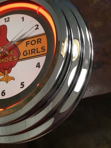 RED GOOSE SHOE 12” ROUND NEON CLOCK LIGHTED SIGN NIB.