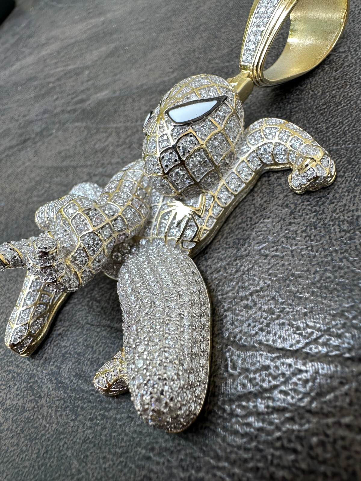 Pre-owned Harlembling Moissanite Real 925 Silver/14k Gold Plated Large Iced Spiderman Pendant Necklace In White