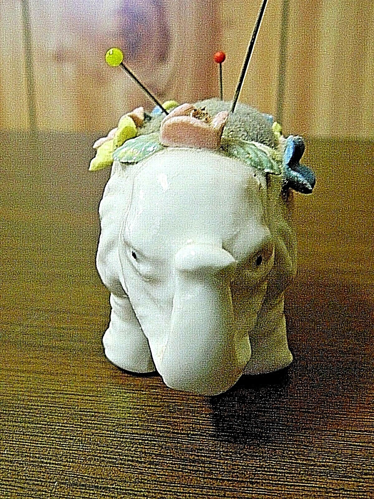 Vintage Ceramic Porcelain Elephant Pin Cushion