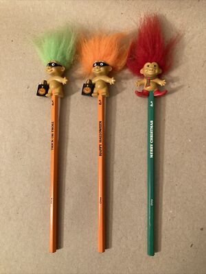 Troll Doll Pencils, Christmas, 2 Halloween By Russ Unused (3)