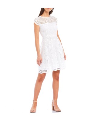 

KENSIE DRESSES Женское белое короткое вечернее платье с короткими рукавами и расклешенным платьем, Белый