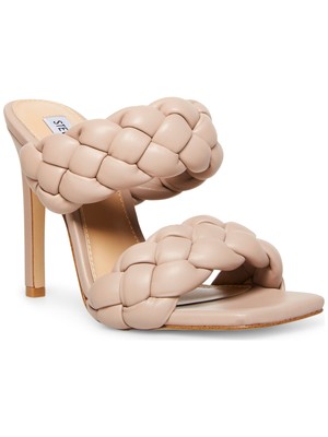 

STEVE MADDEN Женские бежевые плетеные босоножки без шнуровки Kenley с квадратным носком на шпильке, 5 м, Бежевый, KENL02S1