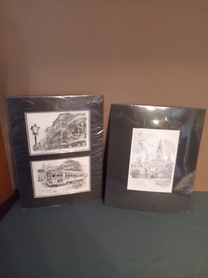 Vintage Set Of 3 ''Don Davey'' Matted Prints Signed. St. Louis Drawings