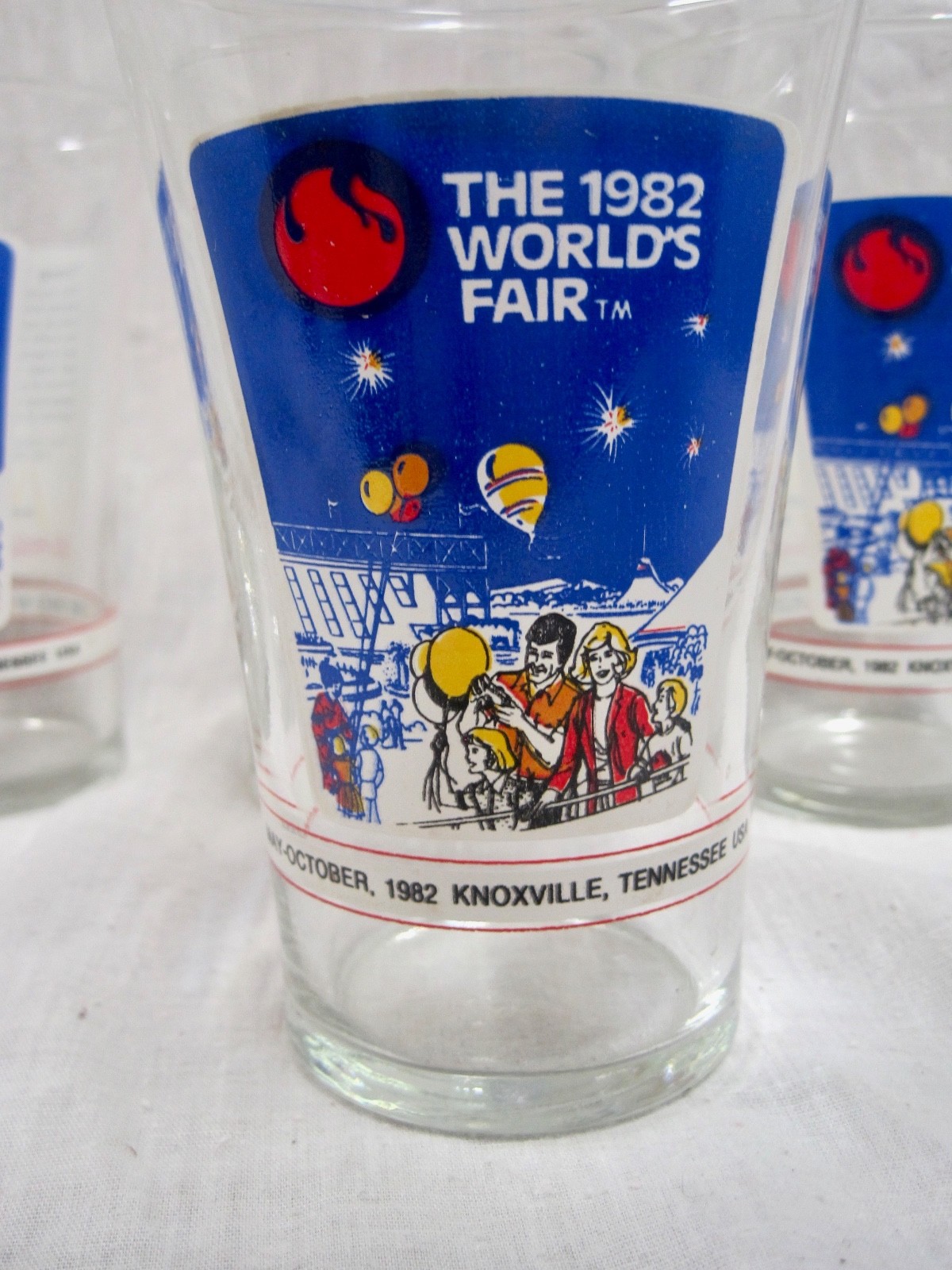 1982 Worlds Fair Commemoritive Glasses, Knoxville TN set of 4 (no.1)