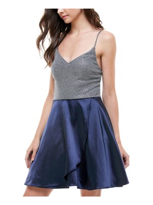 

CITY STUDIO Женское блестящее мини-платье с V-образным вырезом и V-образным вырезом для вечеринок + расклешенное платье, Navy