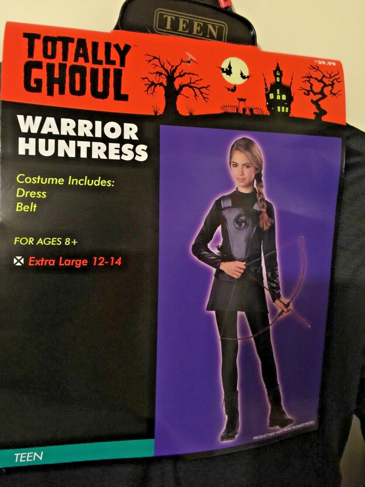 Renaissance Warrior Huntress Girls Costume Dress Black 12/14 Extra Large