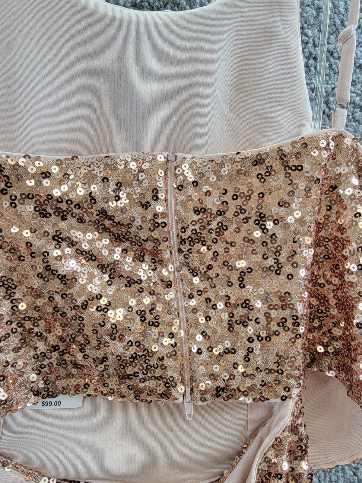 Emerald Sundae 2-Pc. Sequined Halter Dress Juniors L Rose Gold Back Zip Closure - Picture 10 of 18