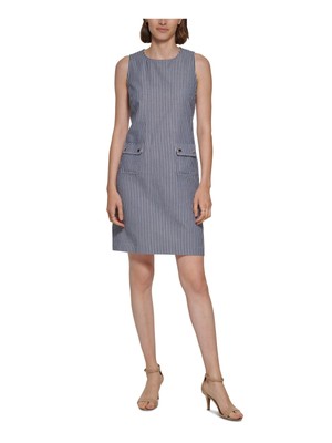 

TOMMY HILFIGER Женское синее платье прямого кроя без рукавов без подкладки Petites, Синий