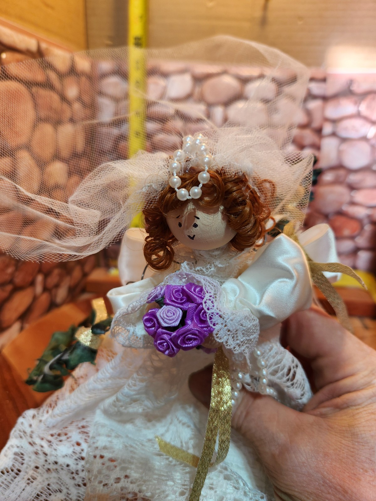12 in Bride Doll Figure with White Gown of Vintage Lace Decore Door/Wall Hanging