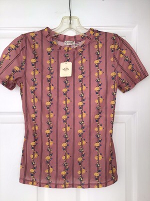 NWT Intimately Free People Base Layer Rose Yellow Floral Striped Top Size Small