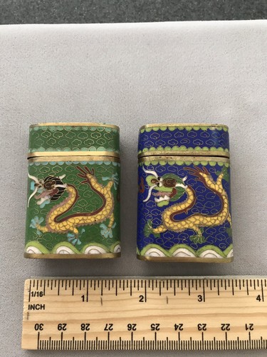 OLD CHINESE BRONZE CLOISONNE Blue And Green ENAMEL SMALL OPIUM CANISTER JAR BOXS