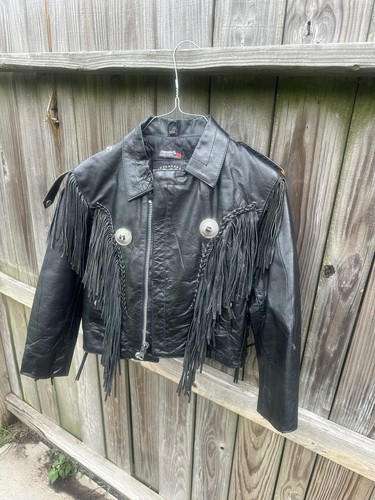 Vintage Leather King Fringe Tassel Motorcycle Biker Jacket