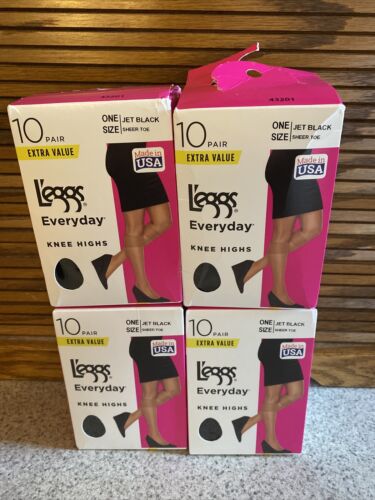 Leggs Everyday Knee Highs One Size Jet Black 4 Boxes (10 pair ...