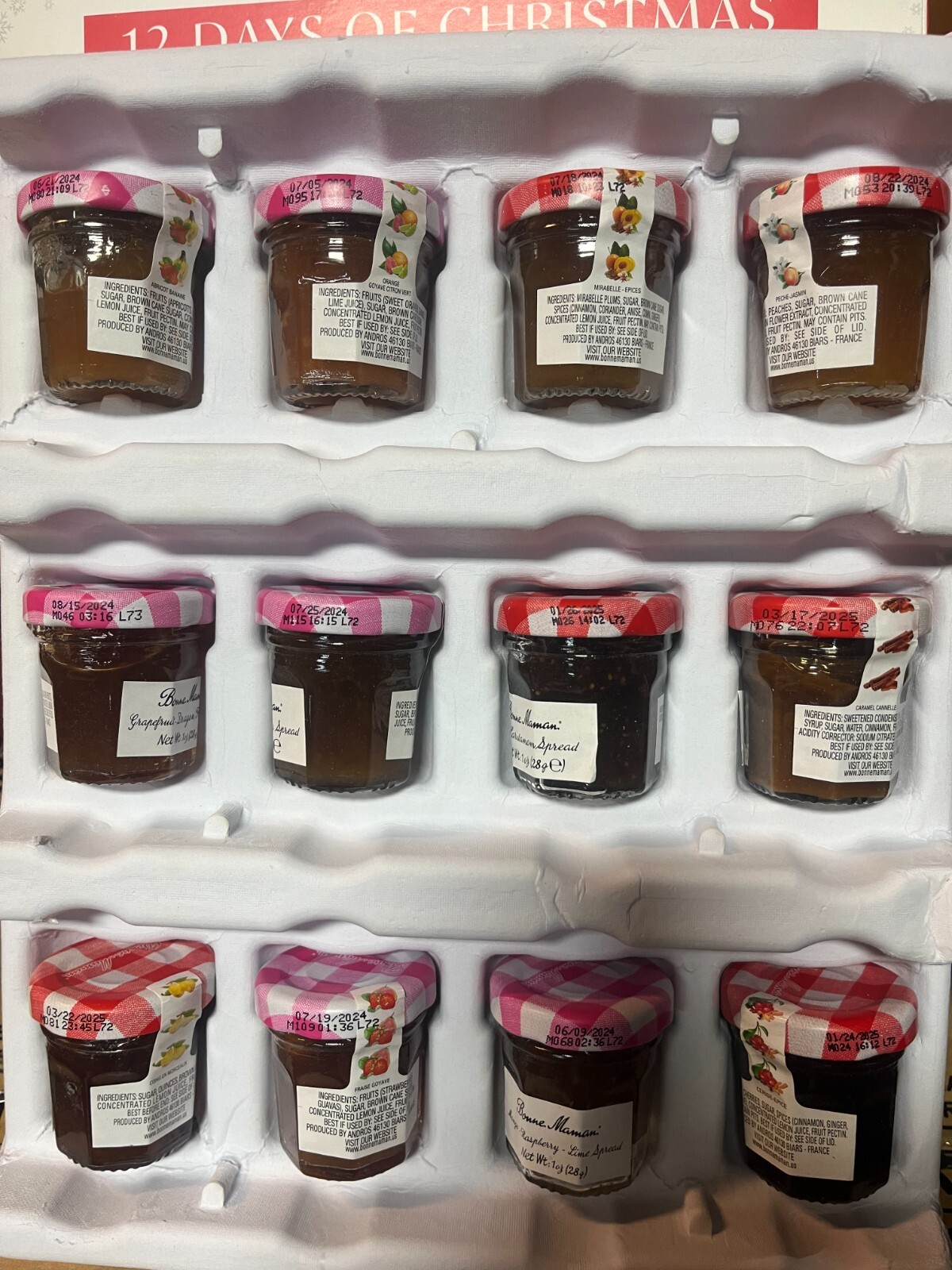 Bonne Maman 12 Days Of Christmas 12 Limited Edition Jars best by date in picture