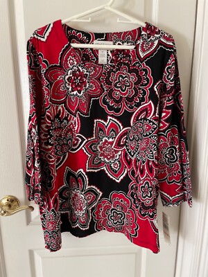 Alfred Dunner 3/4 Sleeve Top Women's 2X Lightweight Big Floral Paisley Print NEW