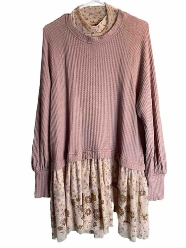 Free People Long Sleeve Tunic Dress Pink Bohemian No Sz Tag