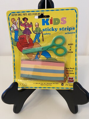 Vtg Kids Sticky Strips & Safety Scissor Set NOS Paper Craft 80s Jax 350 Bands