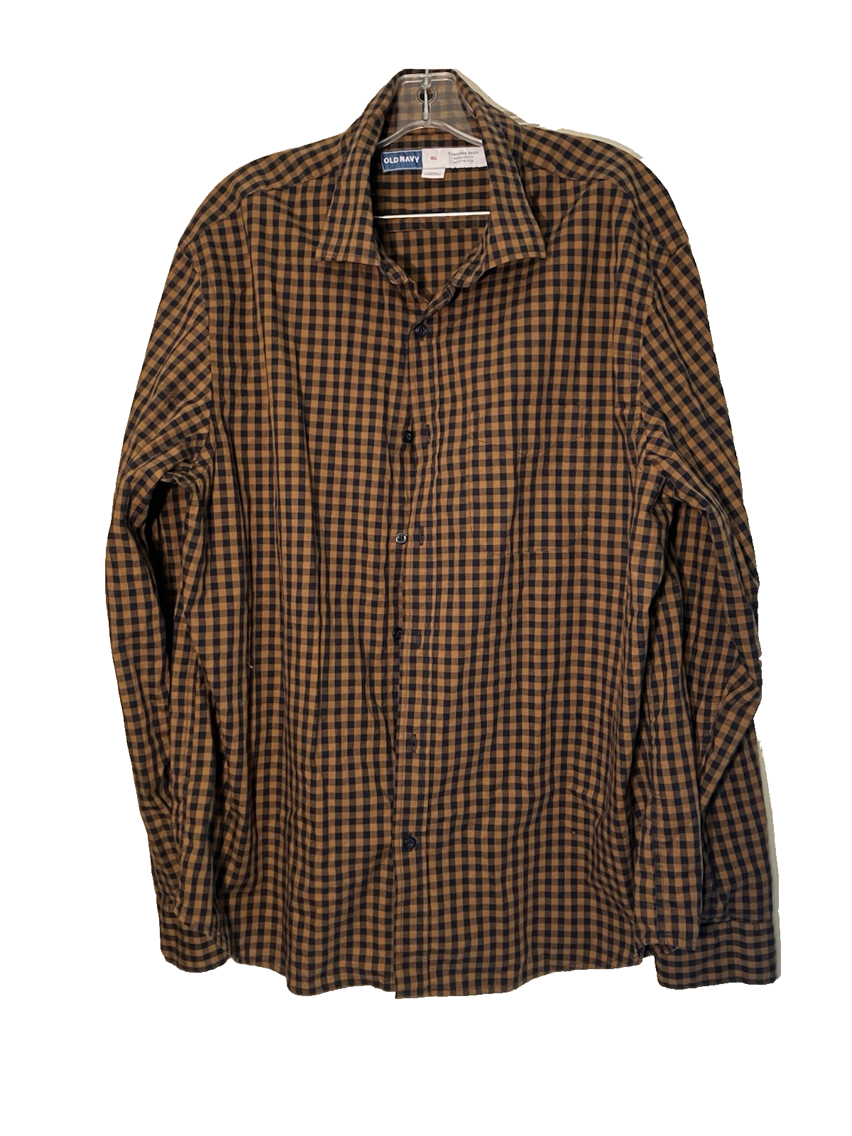Old Navy XL Everyday Mens Shirt Regular Fit Black and Yellow Checkered Shirt