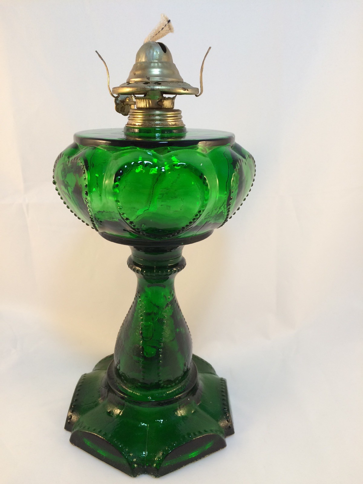 Antique Findlay Glass Kerosene Oil Lamp Green Sweetheart Queen of Hearts