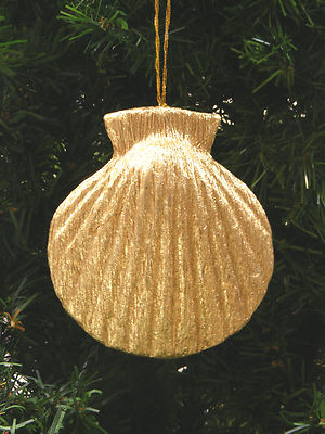 GOLD FOIL WRAPPED CLAM SHELL CHRISTMAS TREE ORNAMENT