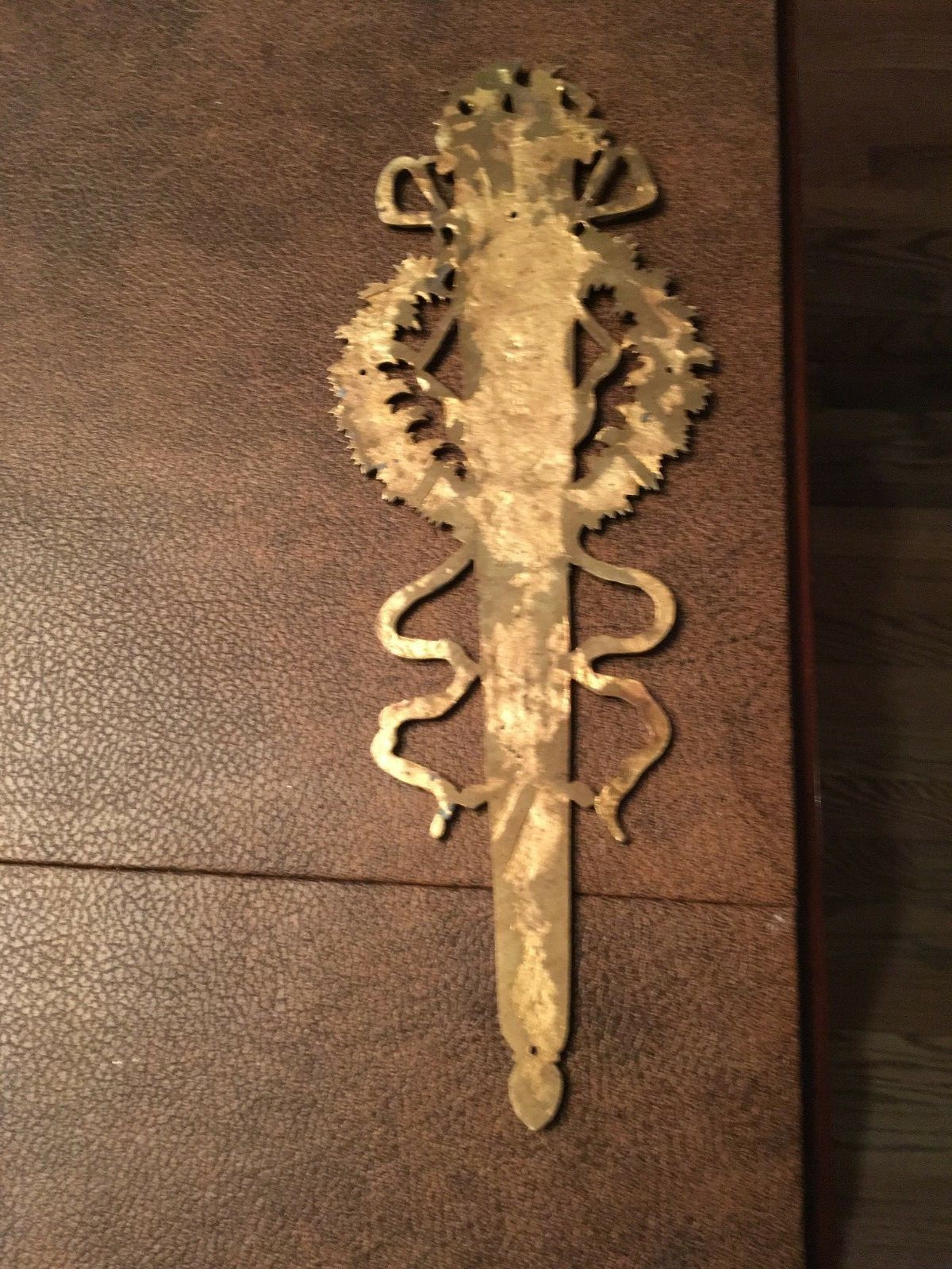 Antique Large French bronze furniture  applique torch, wreath, ribbon design