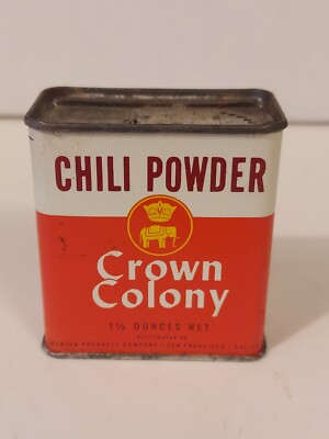 Crown Colony Brand 1950s Chili Powder Spice Tin