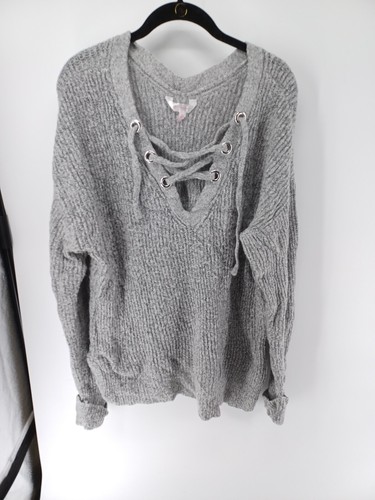 No Boundaries knit sweater Womens XXXL Gray Long Sleeve V-Neck Long Sleeve