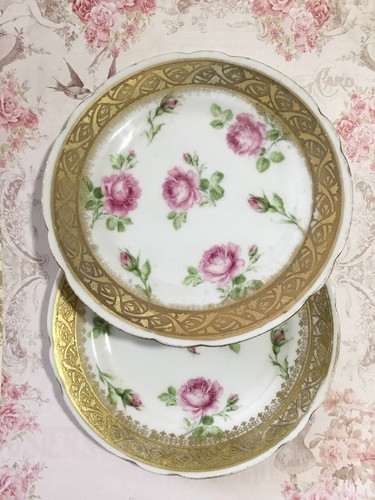 2- Antique Royal Bayreuth Bavaria Cookie Plate Desert Dish Tea Saucer Pink Rose