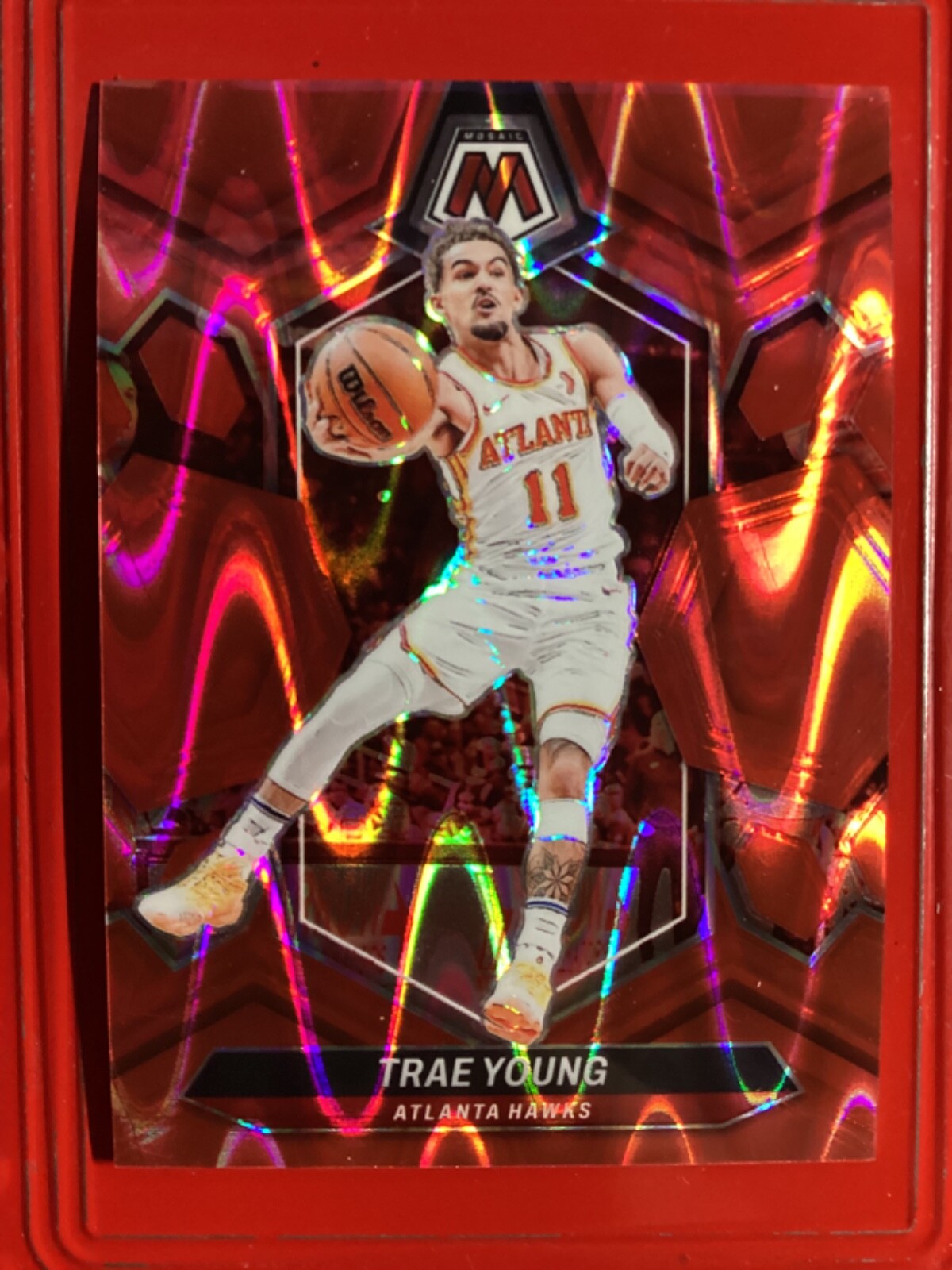 Trae Young 2023-24 Panini Mosaic RED Seismic #107 /299