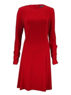 

LAUREN RALPH LAUREN Женское красное короткое платье с длинными рукавами + расклешенное платье Petites, Красный