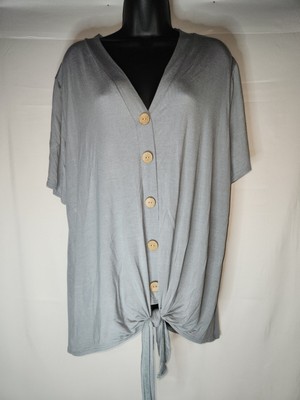 Women s HEIMISH USA Sixe 2XL. Blue/Gray Button Front With Low Waist Front Tie
