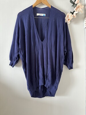 Anthropologie Sparrow Womens S navy V-neck light weight sweater 3/4'' sleeve