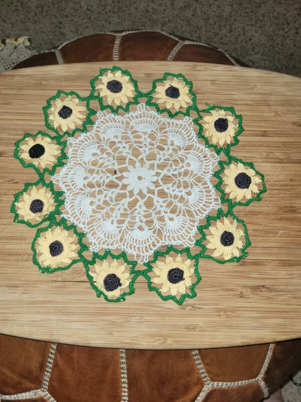 Handmade 10" Sunflower Crochet Doily Original Hand Crafted