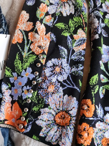 Pre-owned Rabanne H&m X Paco  Jacquard Knit Cut-out Floral Dress Sz Xl In Printed Orange/ Gold/silver/black