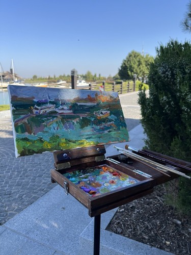 Sailboat Painting Yacht Original Artwork Small Impasto Oil Painting Work, 7x15”