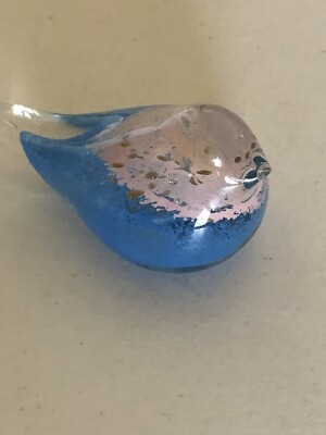 HAND BLOWN MURANO STYLE ART GLASS BLUE BIRD FIGURINE PINK SWIRLS 4,2 