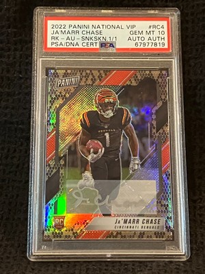 2022 Panini National VIP Ja'marr JaMarr Chase 1/1 Rookie Auto Snake Skin PSA 10