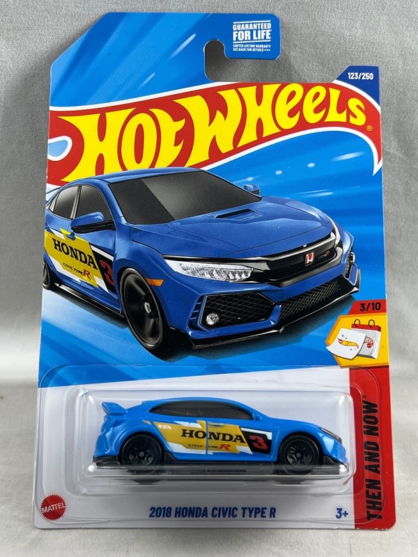 Hot Wheels 2018 Honda Civic Type R Blue/Yellow Then and Now 3/10