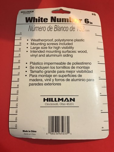 Address White Number 8 (6” / 152mm) Weatherproof & Comes With Mounting Screws