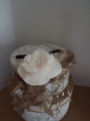 Chic Wedding Money Box Burlap, Lace Handmade for Elegant bride 50 cards