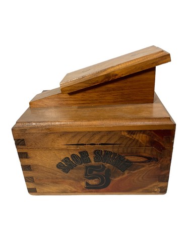 工芸品 Vintage Wooden Object Retro Solid Wood Shoe Shine Box-Dovetailed-Hinged Top