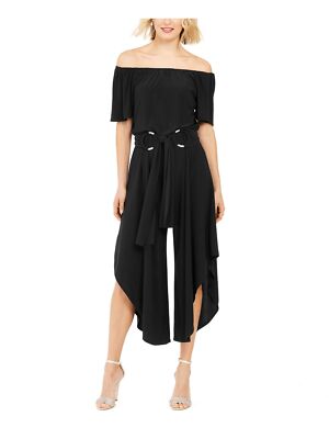 

Женский вечерний укороченный комбинезон MSK с открытыми плечами и поясом, Черный