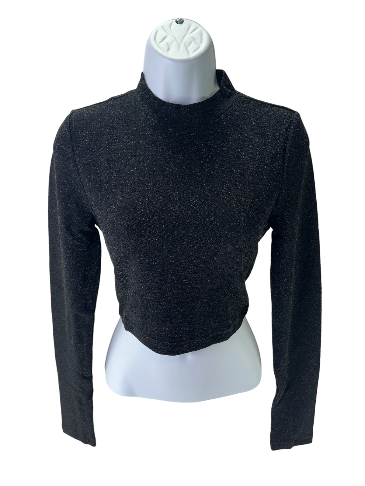 American Apparel Women's Long Sleeve Metallic Glitter Crop Turtleneck Black Med