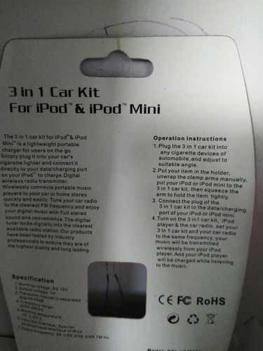 3 In 1 Car Kit For iPod & iPod  Mini with Stereo FM Transmitter, charger, holder